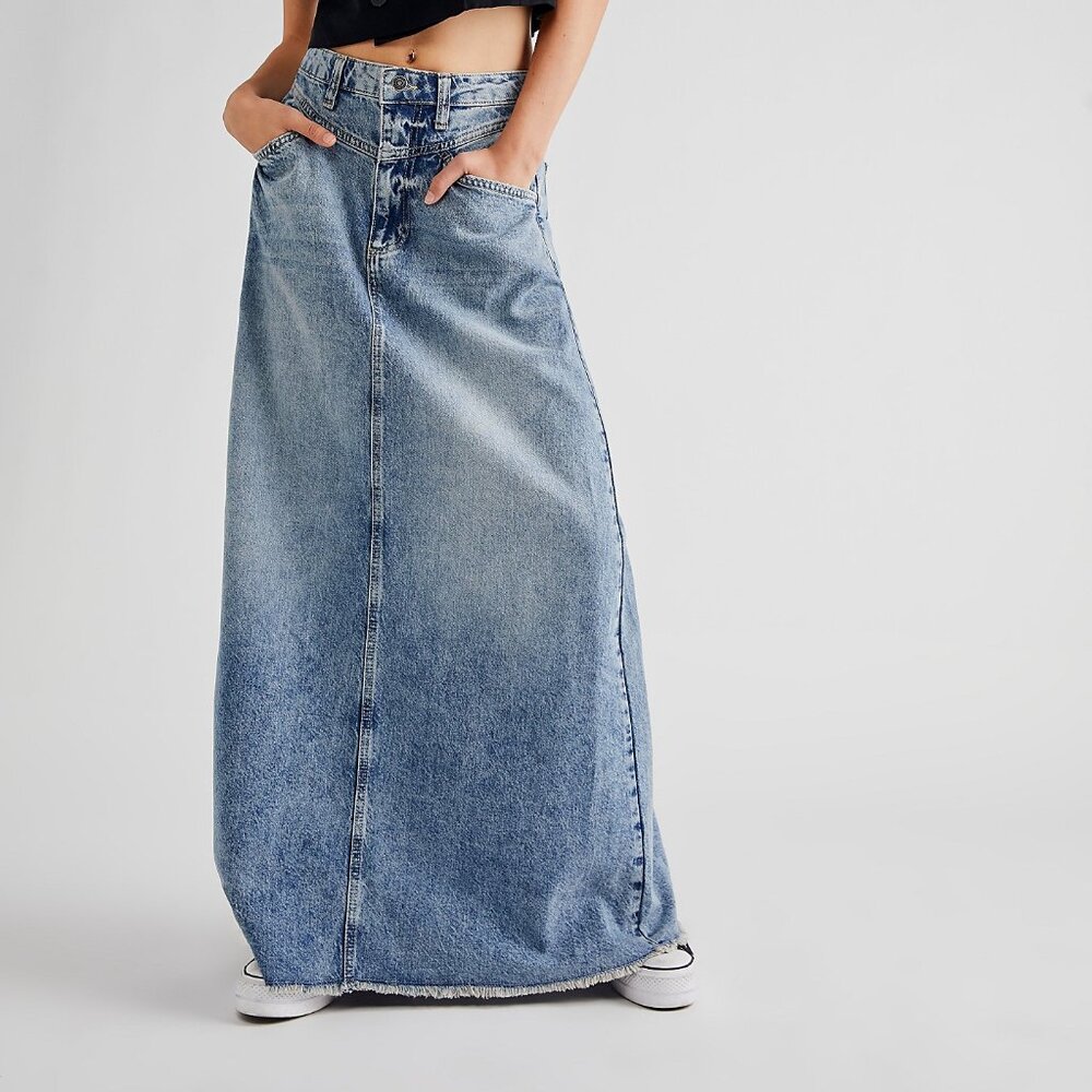 Free People denim maxi skirt
